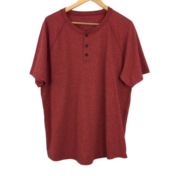 American Eagle Burgundy Quarter Button Short Sleeve Henley T-shirt Size XL - Picture 1 of 5